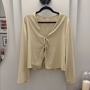 Beige Tie-Front Blouse